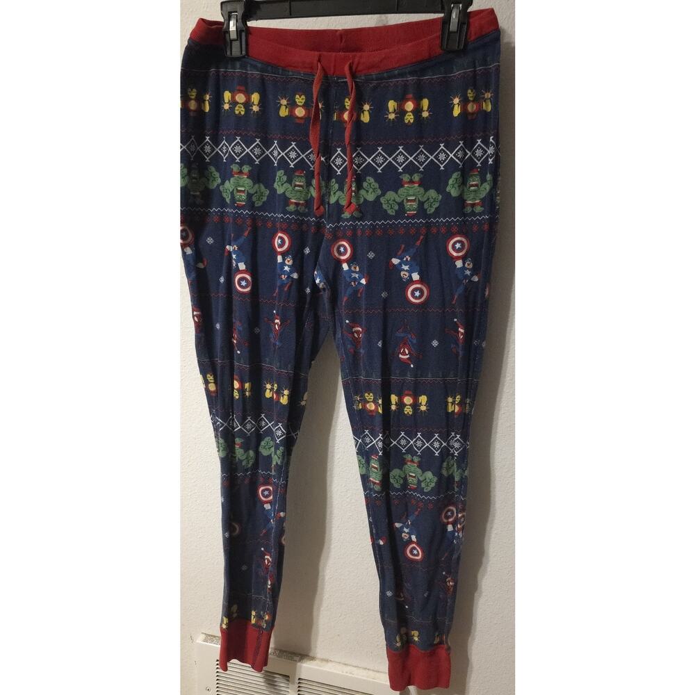 HANNA ANDERSSON Womens Marvel Navy Blue Pajama Pant Sz Med Avengers Holiday Hero